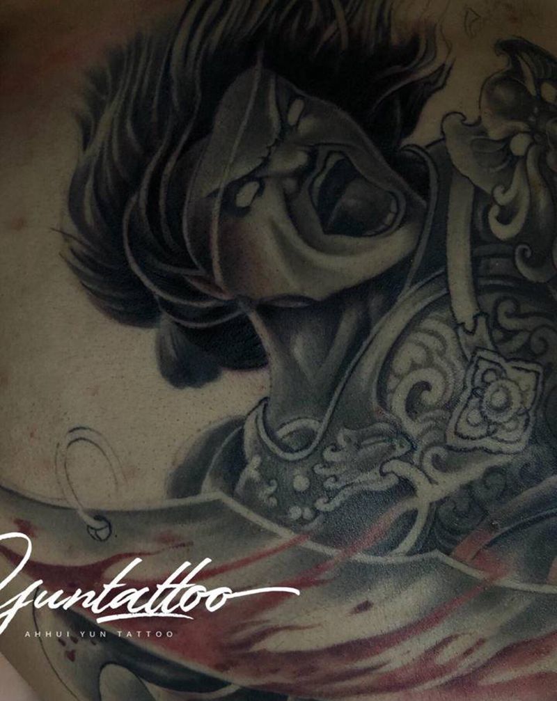 白起纹身图片_背部老传统新传统白起杀神人物纹身图案