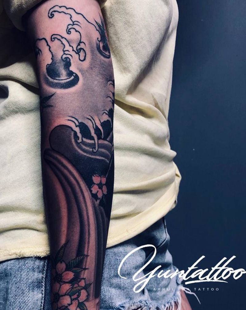 水浪纹身图片_手臂腿部新传统老传统水浪纹身图案