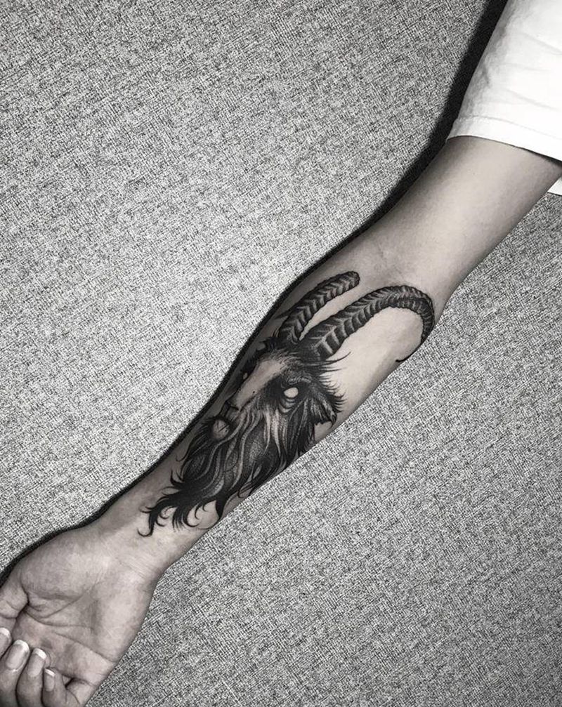 羊纹身图片_手臂欧美写实纹身图案