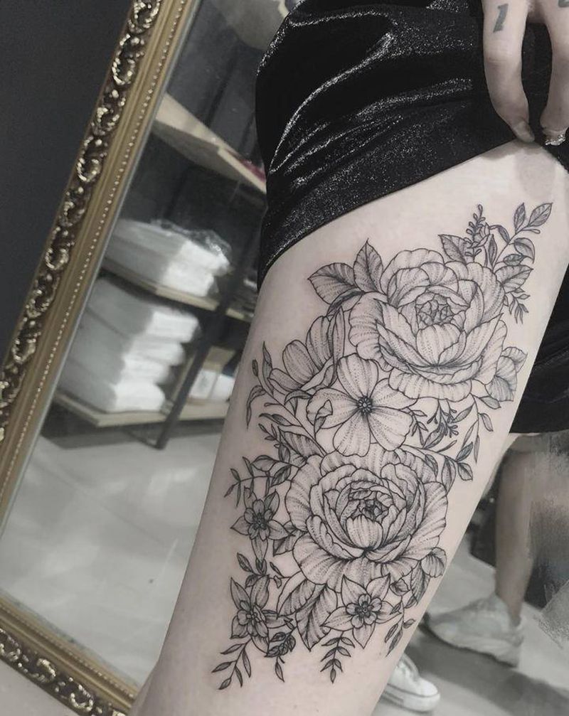 大腿 素花纹身纹身图片_腿部点刺纹身图案