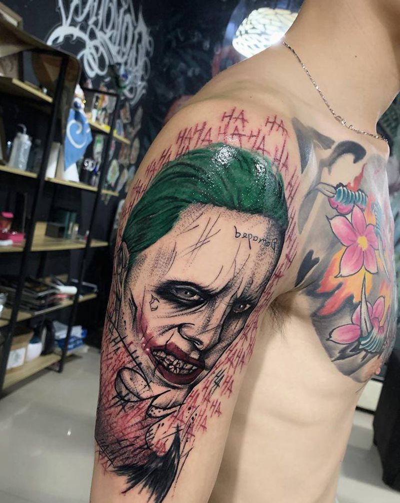 暗黑小丑纹身纹身图片_手臂点刺欧美写实纹身图案