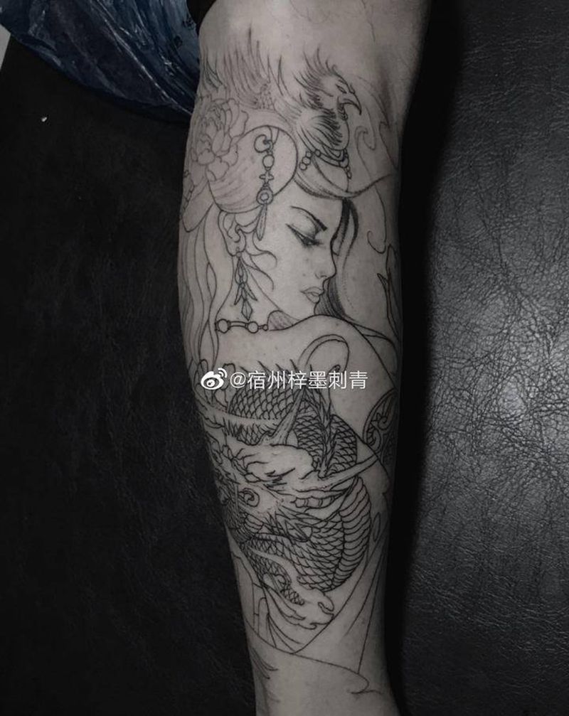 艺伎纹身图片_腿部新传统纹身图案