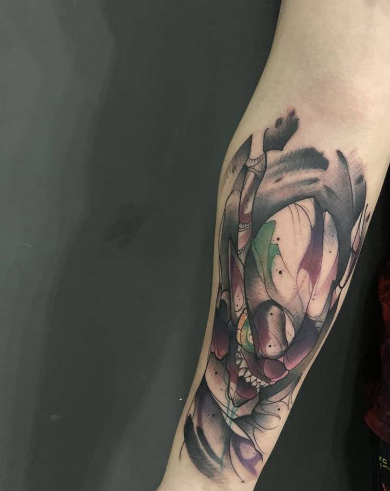 英雄联盟死粉玩家纹身图片_手臂水彩New School纹身图案