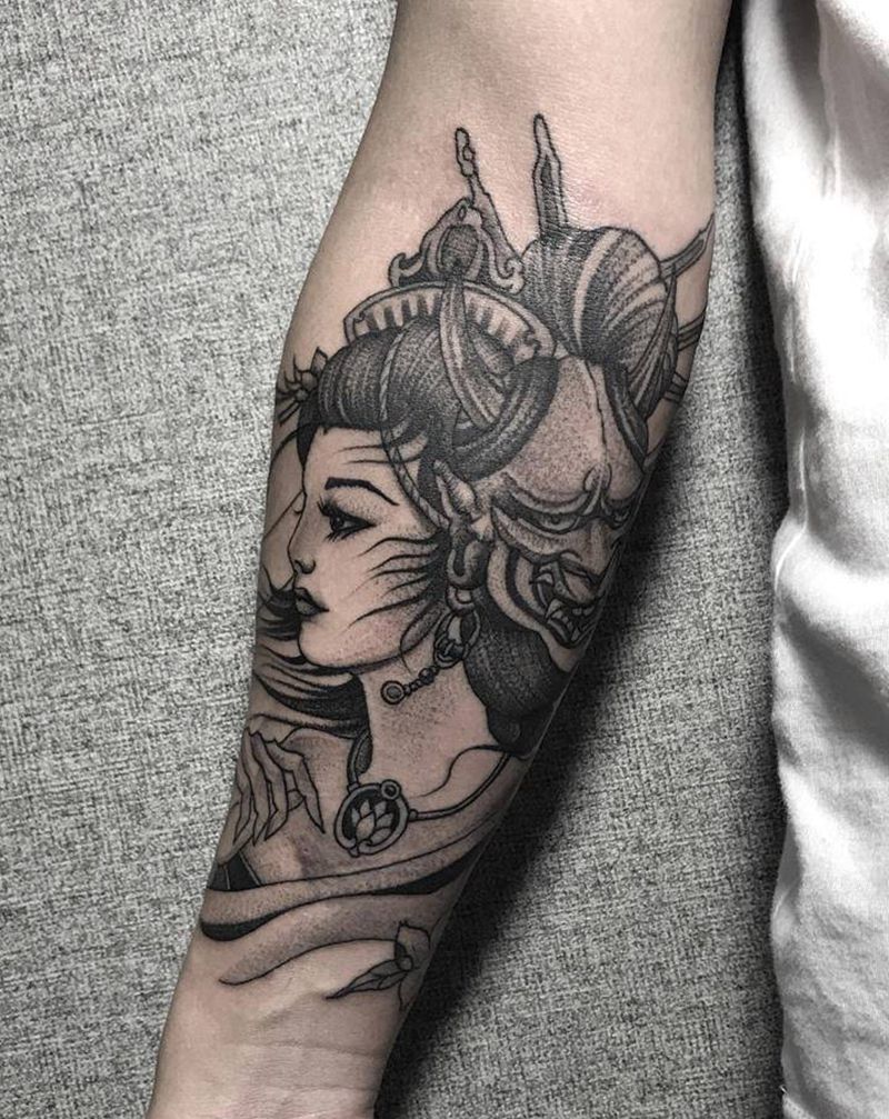 艺伎纹身图片_手臂新传统纹身图案