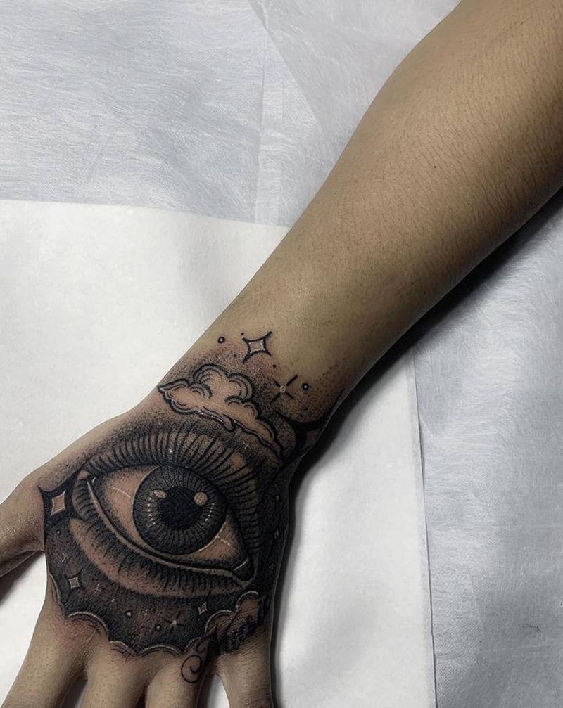 手背眼睛写实纹身纹身图片_手部欧美写实纹身图案