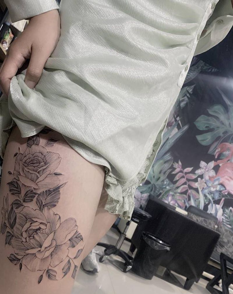 经典 素花作品纹身图片_腿部点刺纹身图案
