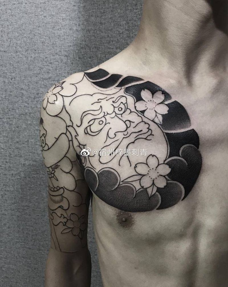 日式半胛纹身图片_手臂胸部老传统纹身图案