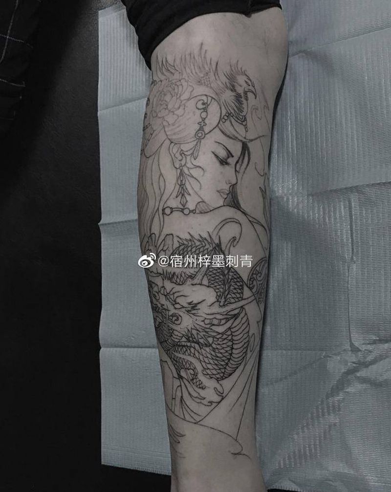艺伎纹身图片_腿部脚部新传统纹身图案