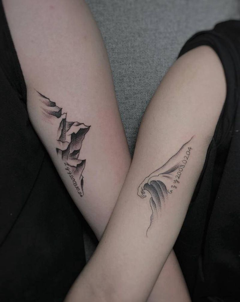 山海情侣纹身纹身图片_手臂点刺几何纹身图案