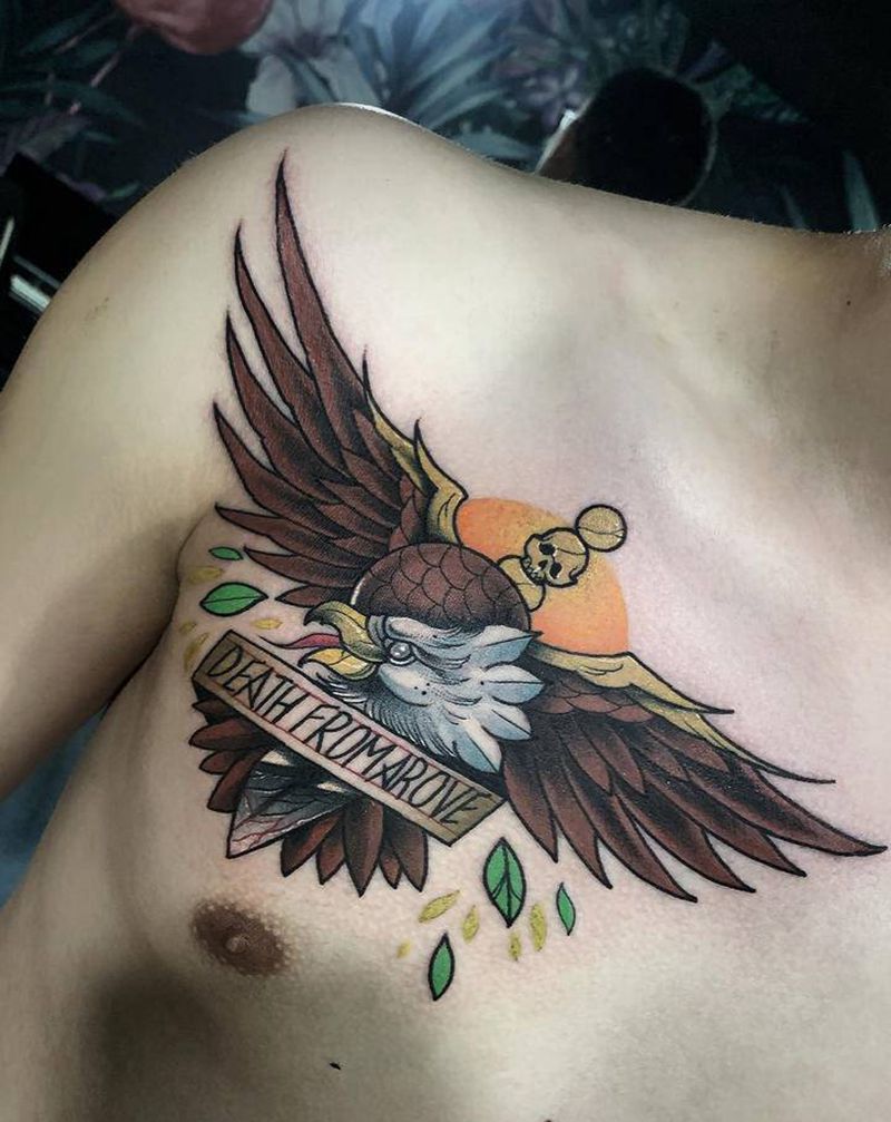 老鹰  滤镜和没有滤镜的效果纹身图片_胸部Old School纹身图案