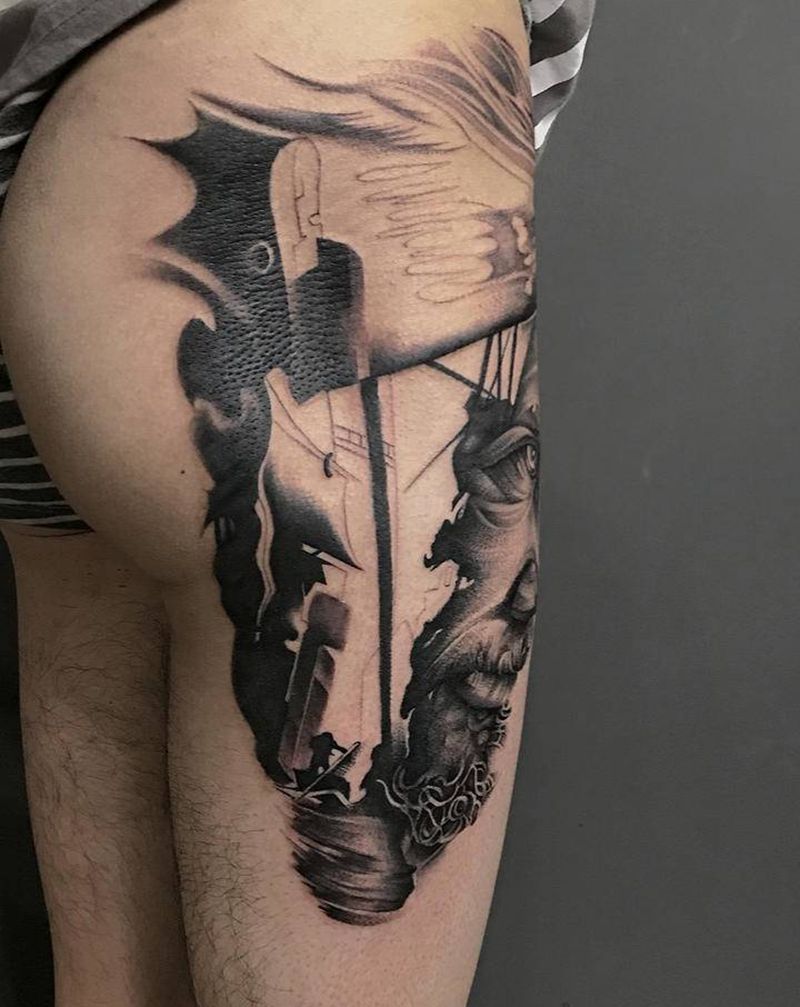 欧美写实人物    未完成纹身图片_腿部欧美写实纹身图案