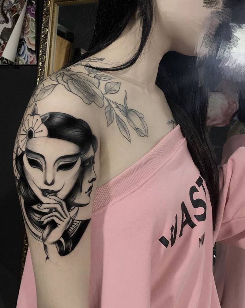 面具纹身图片_手臂Old School纹身图案