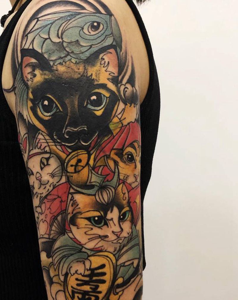 猫猫大家庭纹身图片_手臂New School纹身图案