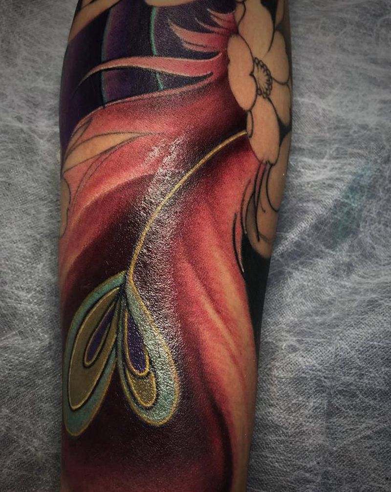 凤凰花臂纹身图片_手臂新传统花臂凤凰纹身图案