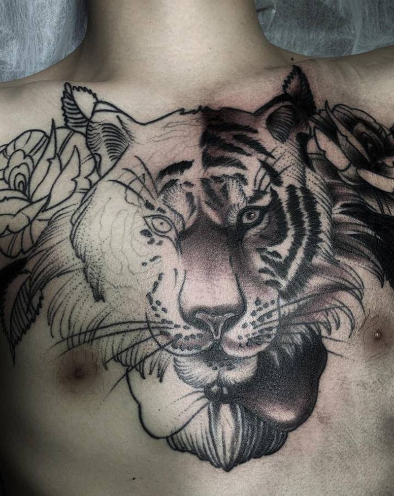 修改  进行中纹身图片_胸部欧美写实纹身图案