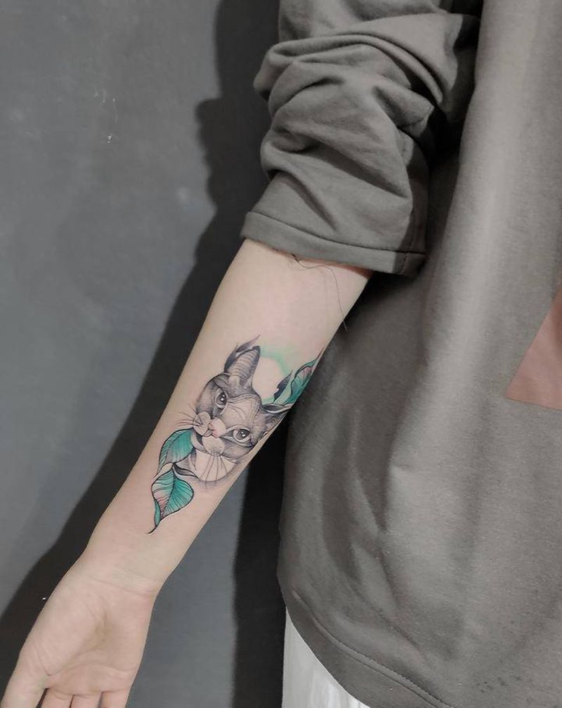 小猫猫纹身纹身图片_手臂水墨点刺纹身图案