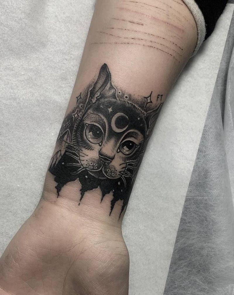 遮盖失败纹身暗黑猫猫纹身纹身图片_手臂点刺欧美写实纹身图案