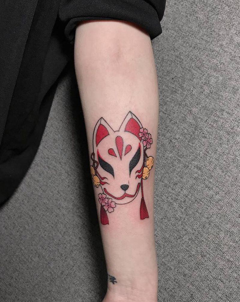 狐面纹身图片_手臂日式纹身图案
