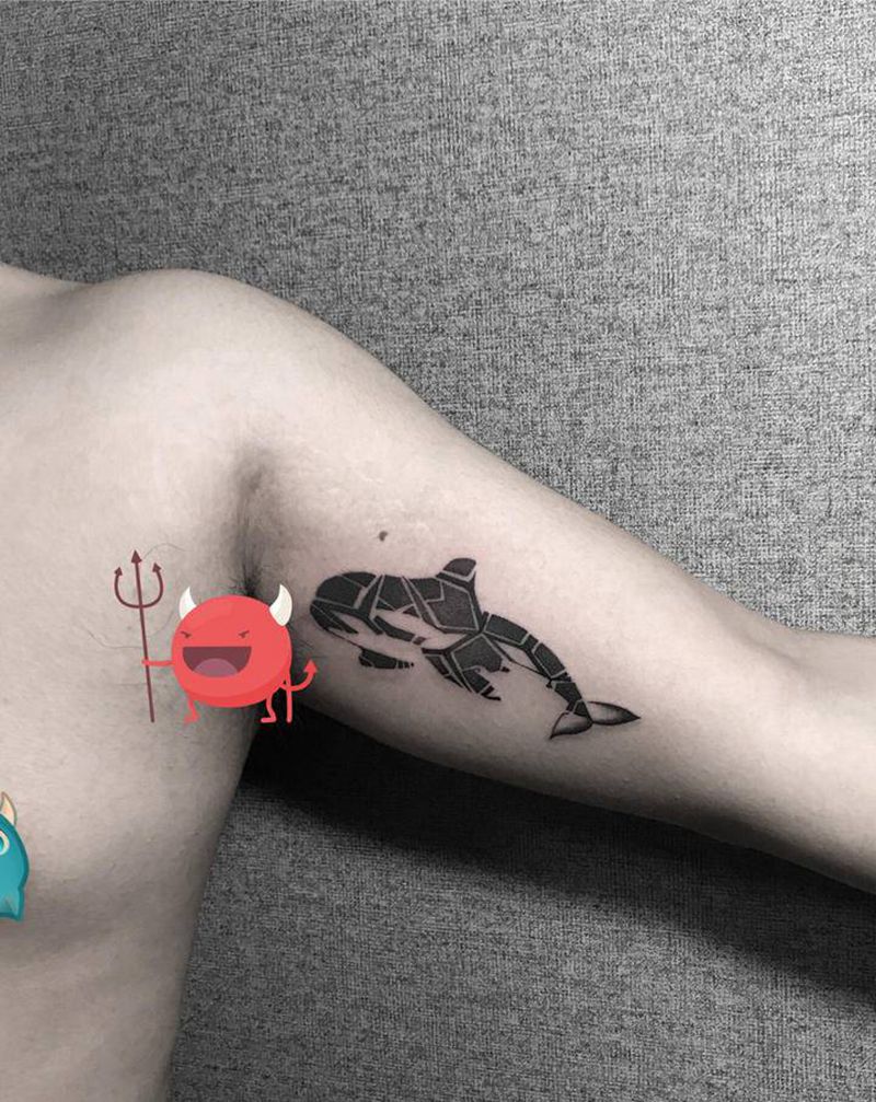 几何海豚纹身图片_手臂几何点刺纹身图案