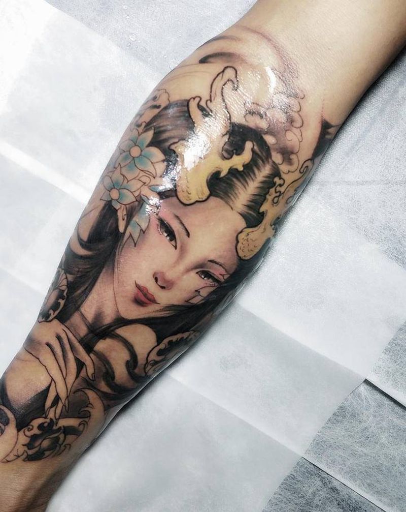 艺伎纹身图片_手臂新传统纹身图案