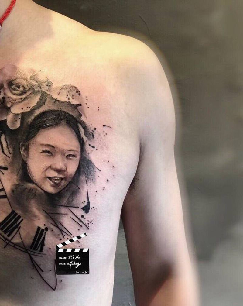 肖像纹身图片_胸部纹身图案
