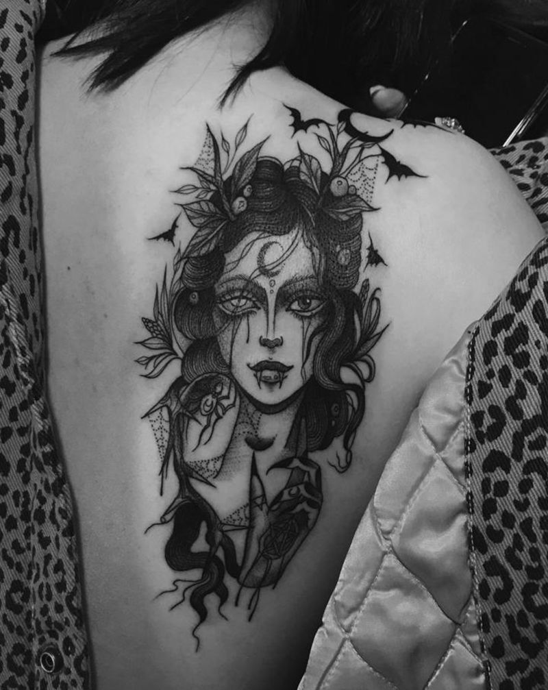 暗黑风纹身图片_肩部欧美写实纹身图案