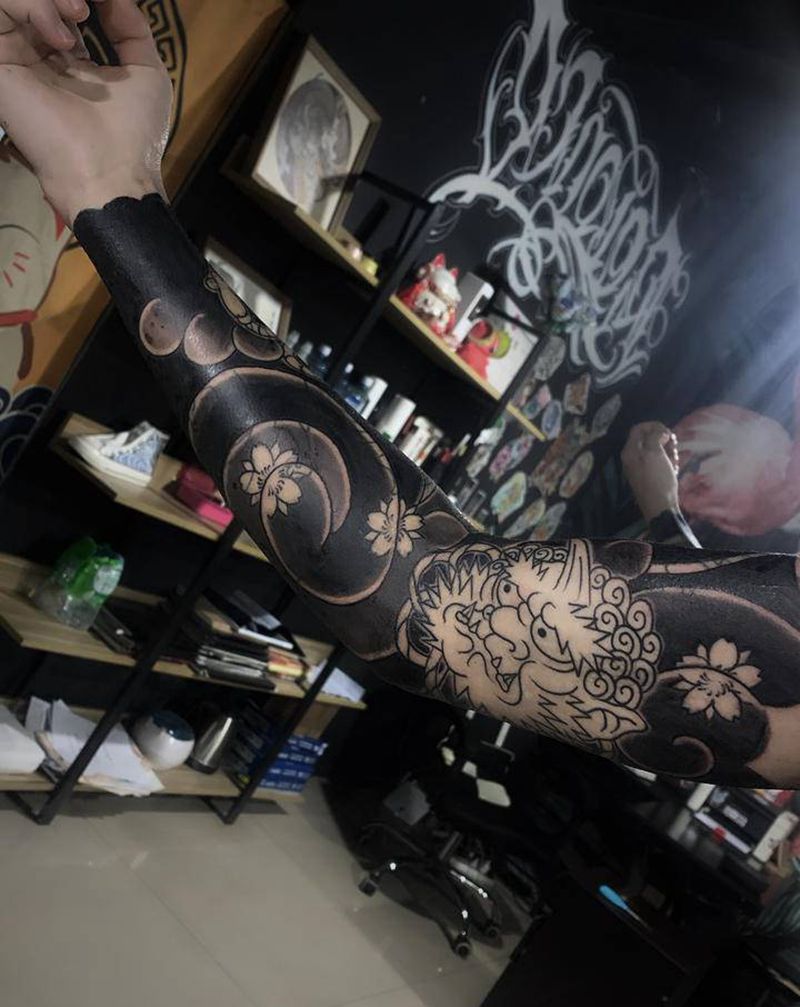 日式花臂  遮盖 未完成纹身图片_手臂老传统纹身图案