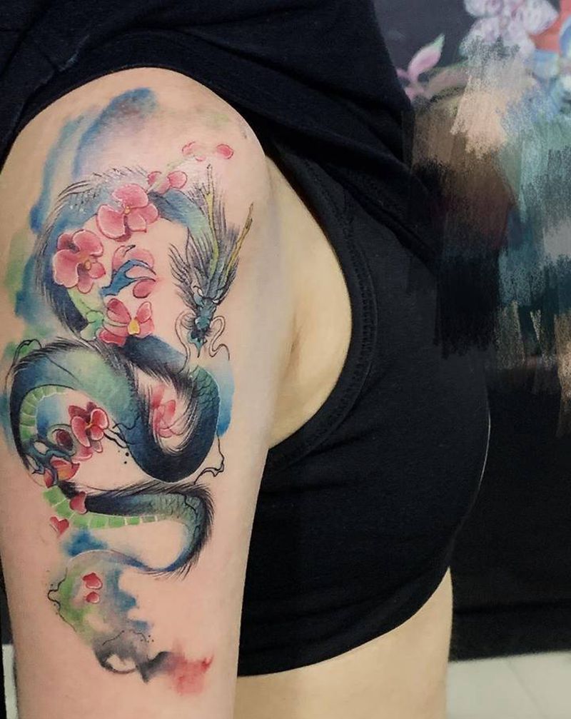 水彩龙纹身纹身图片_手臂水彩纹身图案