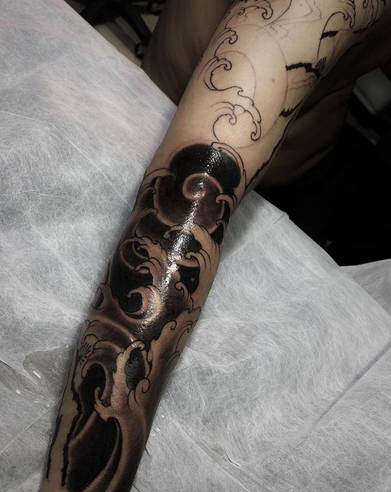 传统浪臂 未完成纹身图片_手臂新传统纹身图案
