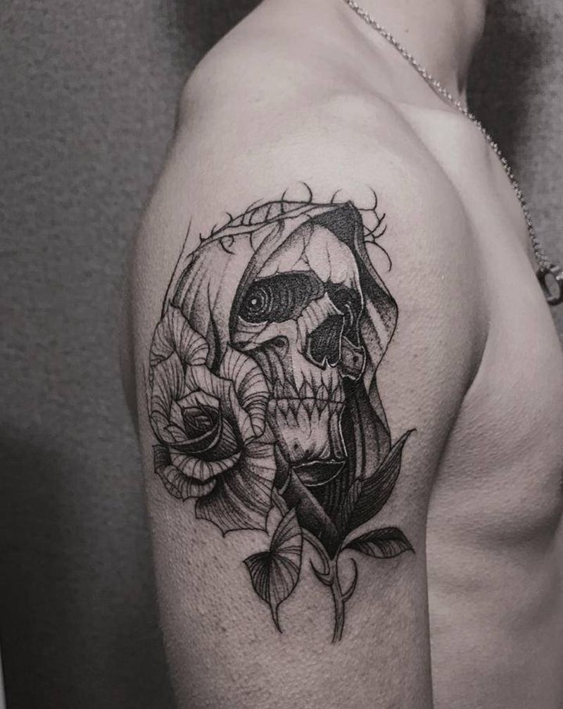 骷髅纹身图片_手臂欧美写实点刺纹身图案