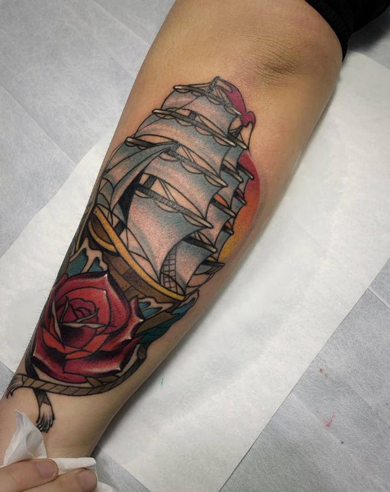 Old school船纹身图片_手臂Old School纹身图案