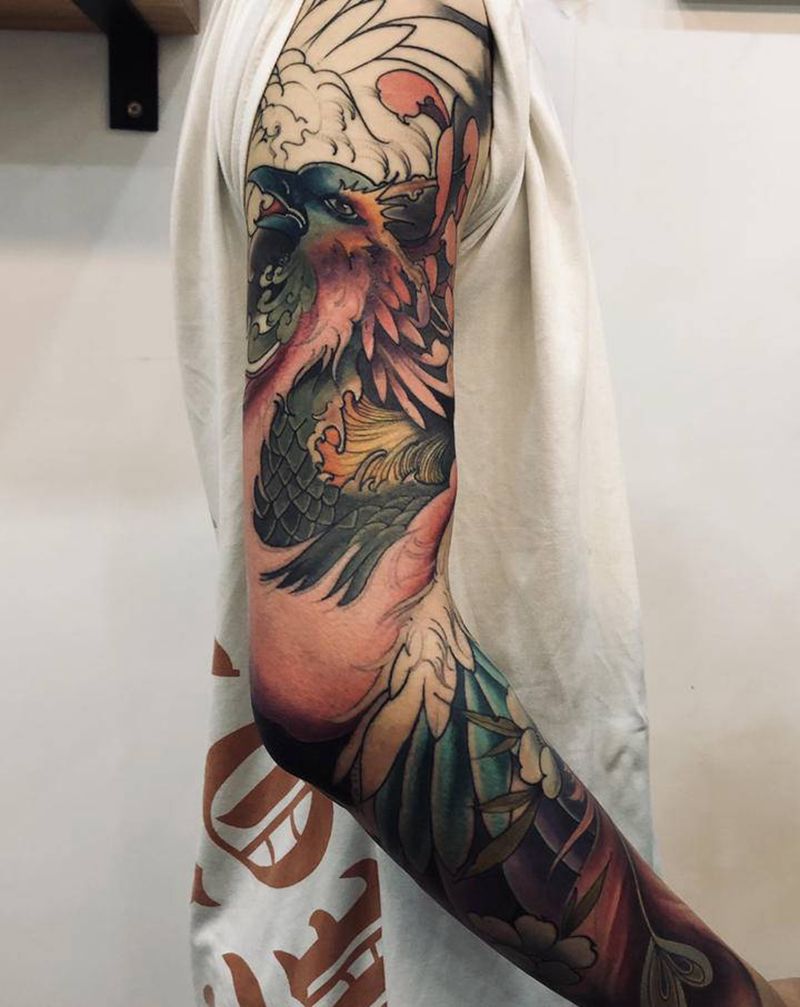 凤凰纹身图片_手臂手部新传统凤凰纹身图案