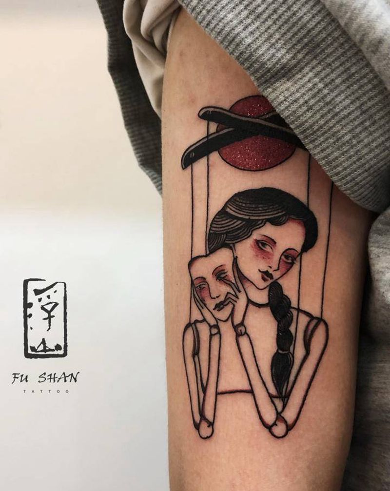 木偶纹身图片_手部Old School纹身图案