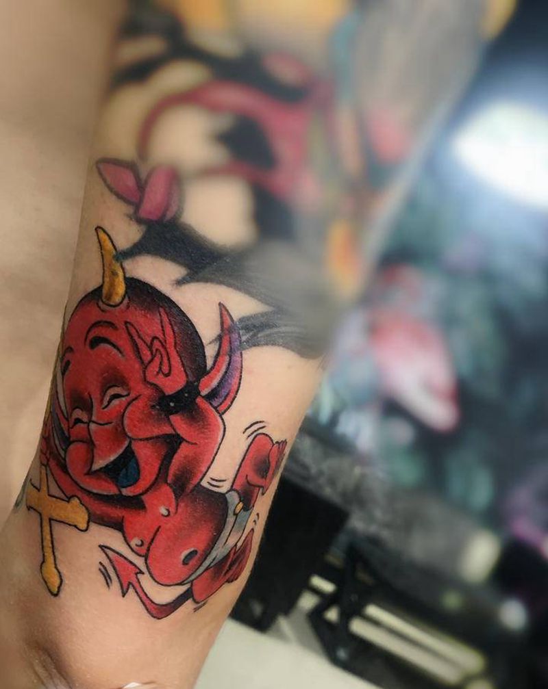 小恶魔纹身图片_手臂Old School纹身图案