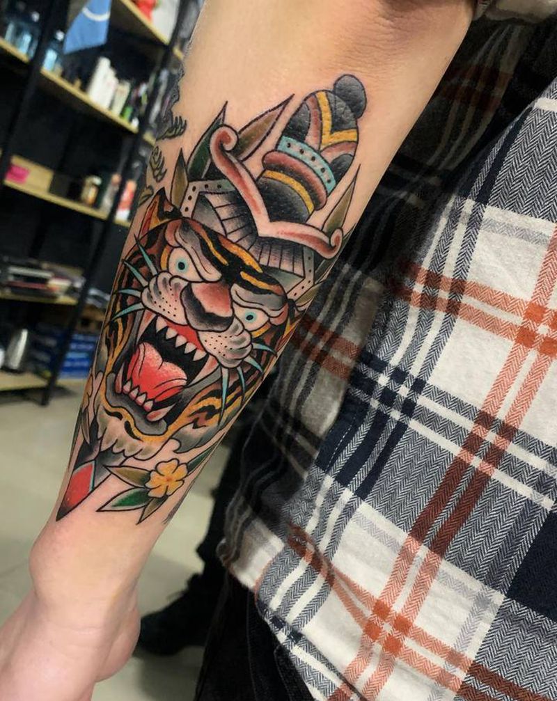 Old school老虎纹身图片_手臂Old School纹身图案