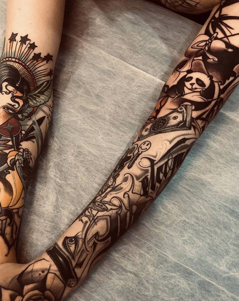 花臂纹身图片_手臂New SchoolOld School纹身图案