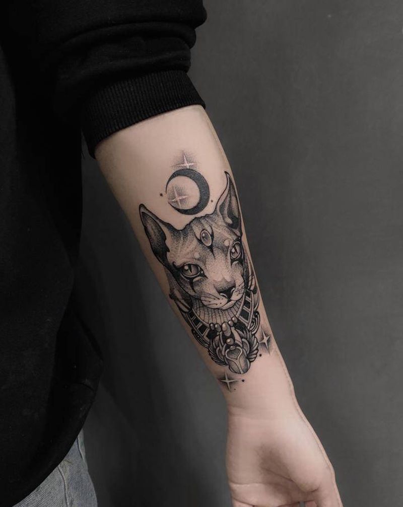 比鲁斯 猫纹身图片_手臂欧美写实点刺纹身图案
