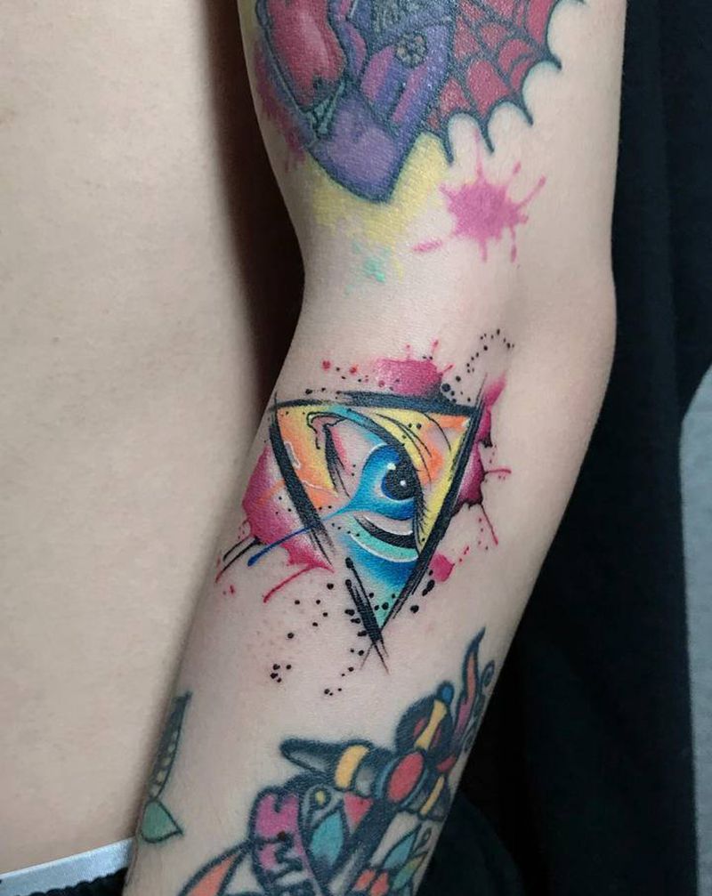 上帝之眼纹身图片_手臂水彩纹身图案