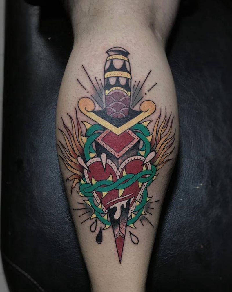 old school纹身图片_腿部Old School纹身图案