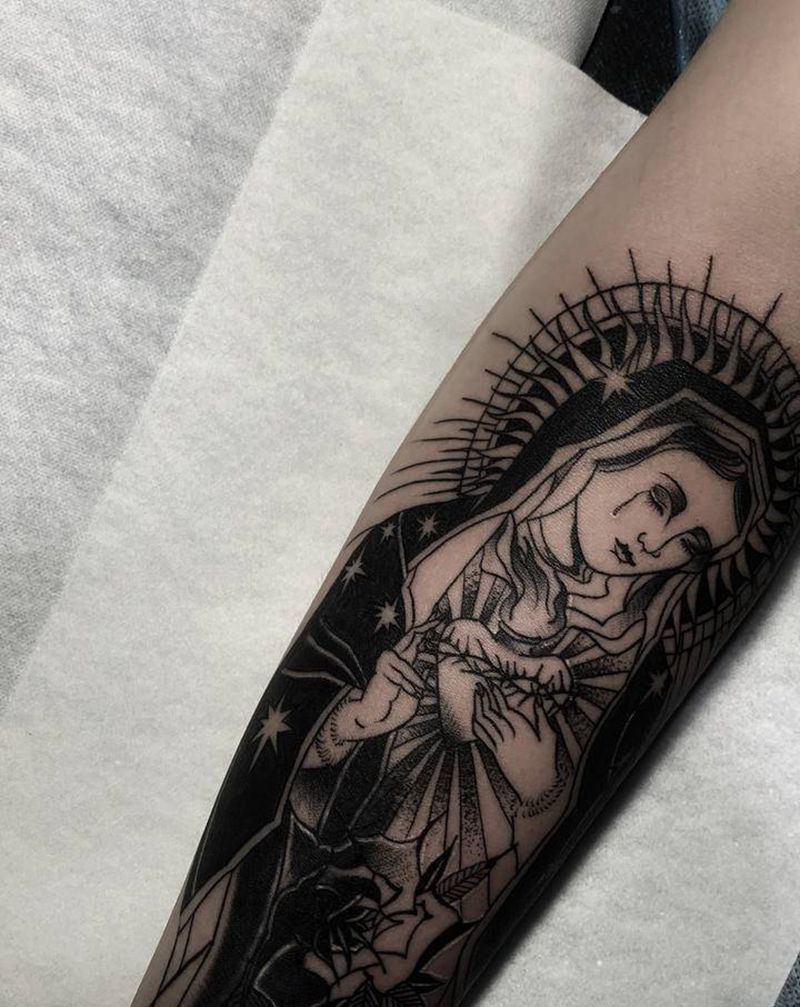 欧美圣母小臂纹身纹身图片_手臂Old School欧美写实纹身图案