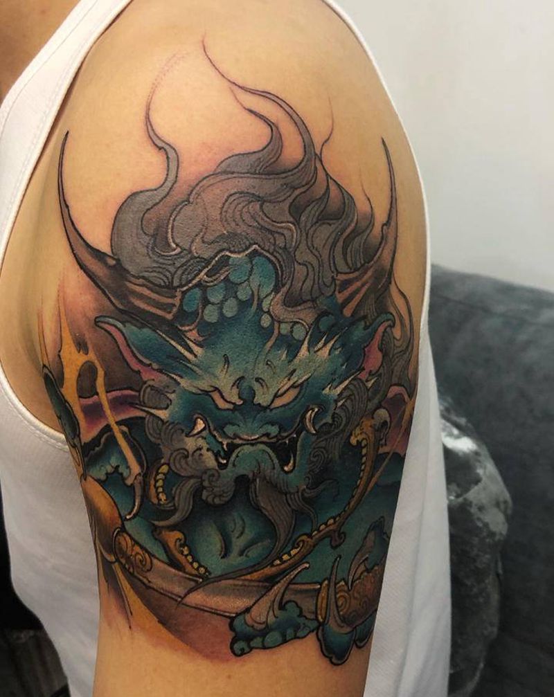 雷神纹身图片_肩部手臂新传统纹身图案