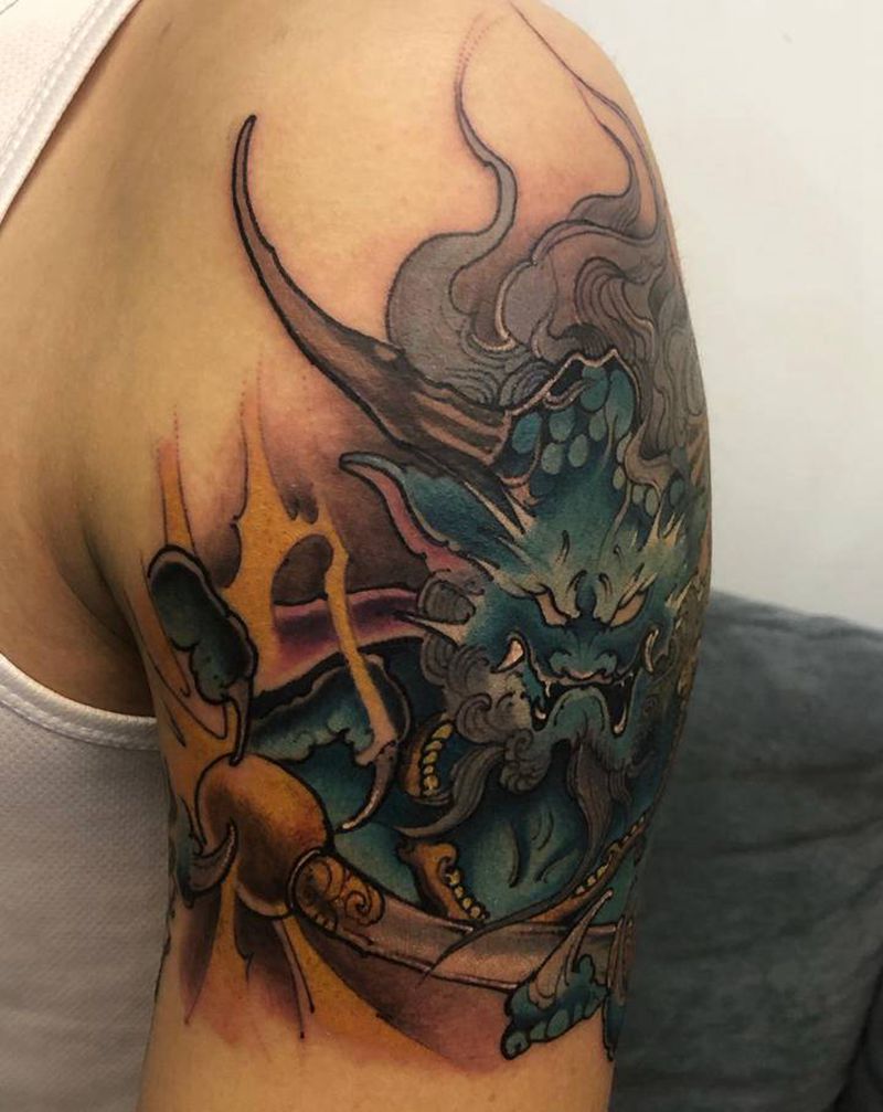 雷神纹身图片_手臂肩部新传统纹身图案