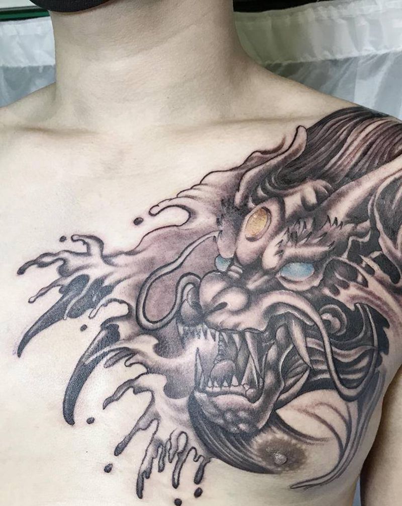 龙纹身纹身图片_胸部纹身图案