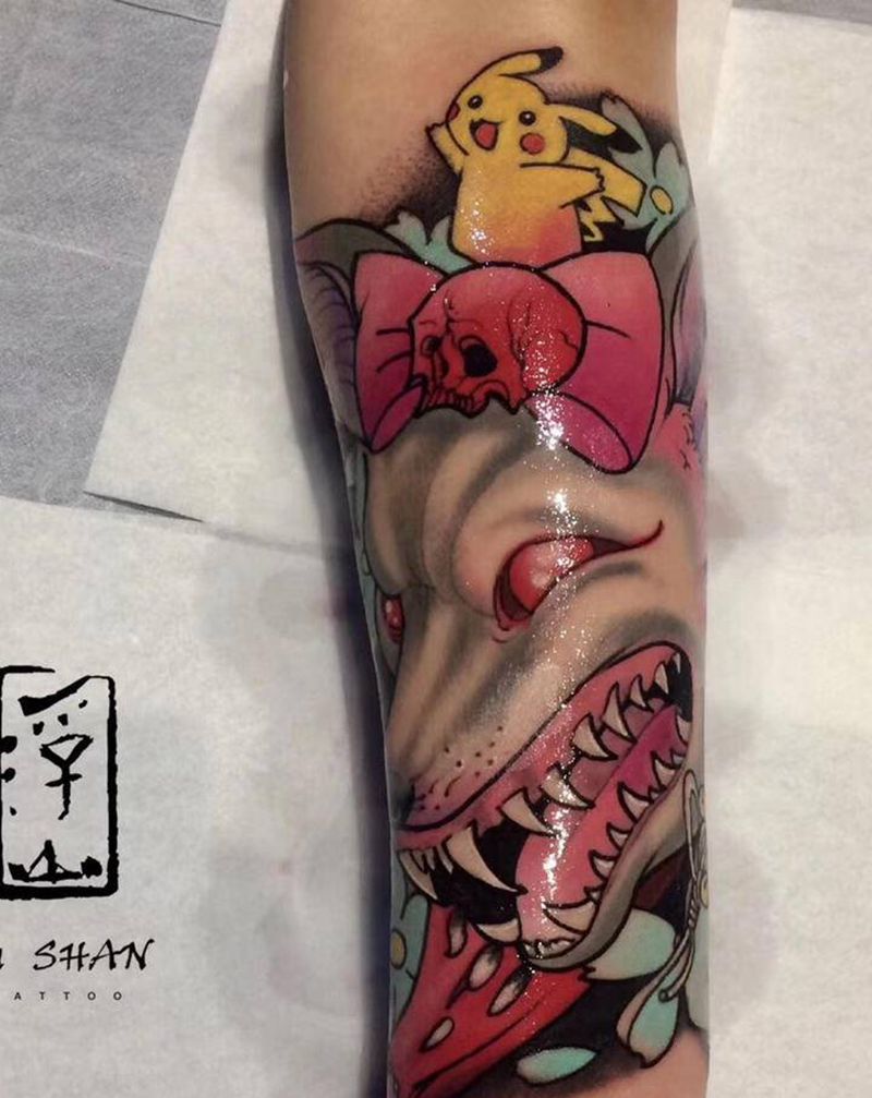 狼纹身图片_手臂New School纹身图案