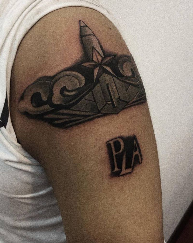 火箭军纹身图片_手臂欧美写实纹身图案