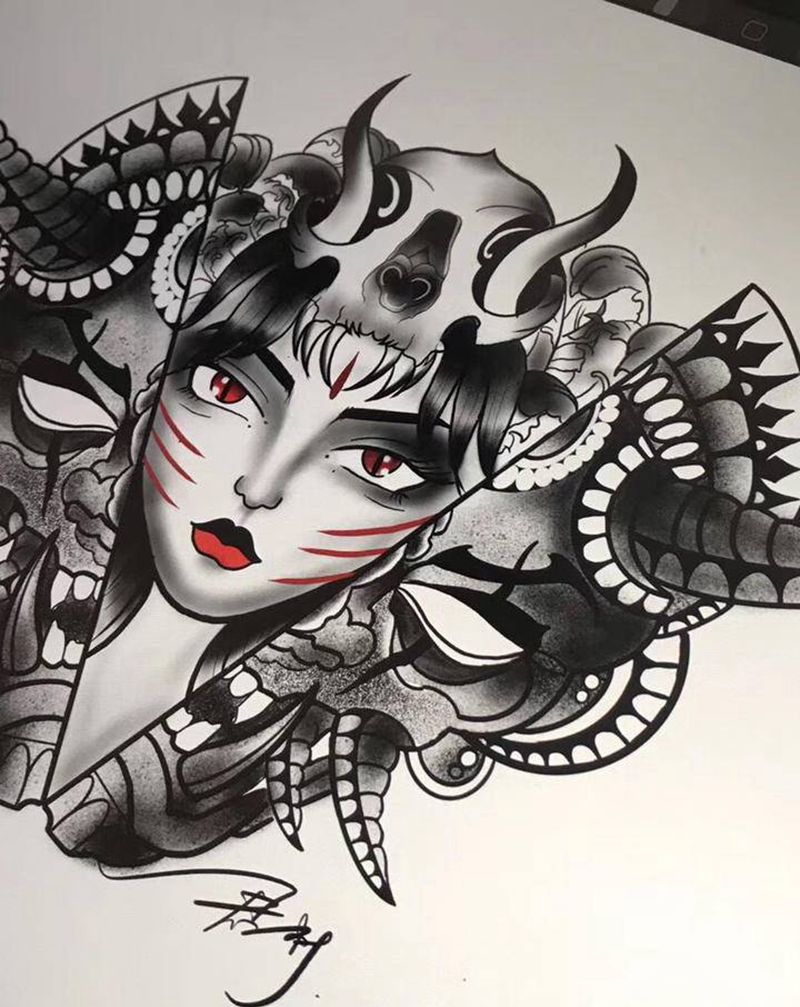 班若纹身图片_背部纹身图案