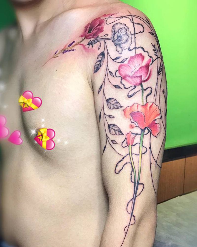 罂粟花纹身图片_手臂纹身图案