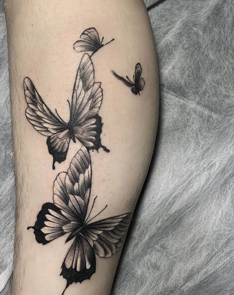 小清新蝴蝶纹身纹身图片_腿部几何欧美写实纹身图案