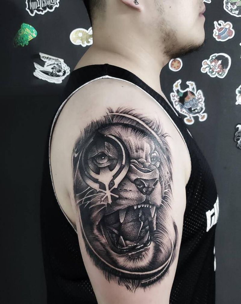 欧美写实狮子纹身图片_手臂欧美写实纹身图案