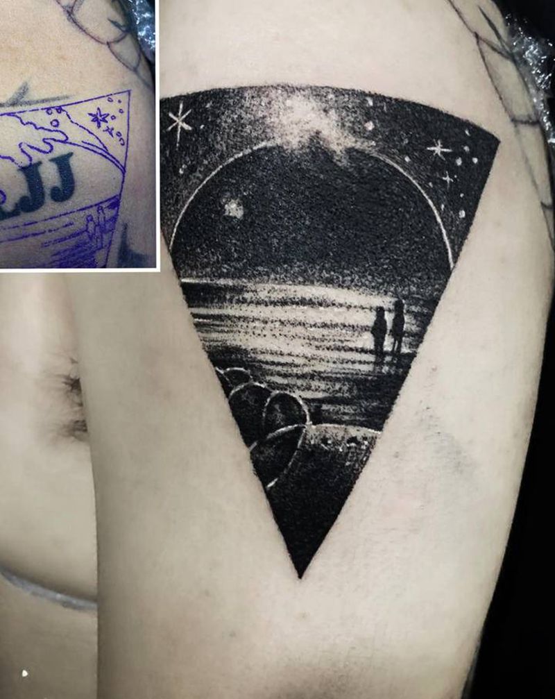 星空纹身纹身图片_手臂点刺欧美写实纹身图案